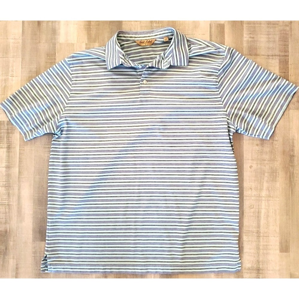 Roundtree GOLD LABEL York Polo Large Blue Purple Striped Classic Preppy Collared